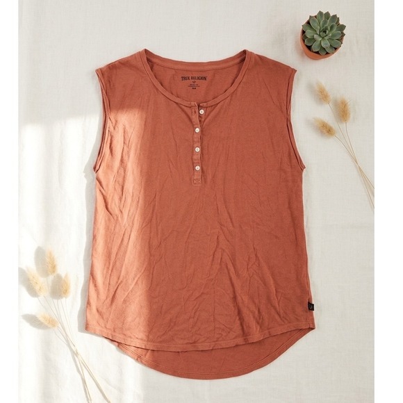 True Religion Tops - True Religion Sleeveless Henley Tank Terracotta Burnt Orange Made in USA Medium